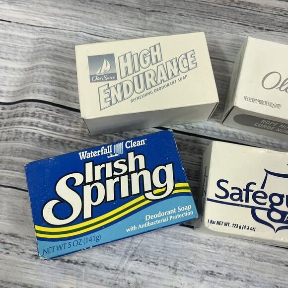 Vintage 6pc Lot Bath Soap Bars Old Spice Irish Spring Safeguard Palmolive w/ Box - Picture 3 of 7